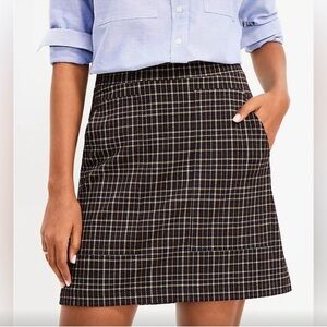 NWT Loft Plaid Pocket Shift Skirt, XS, tan, black, white, maroon